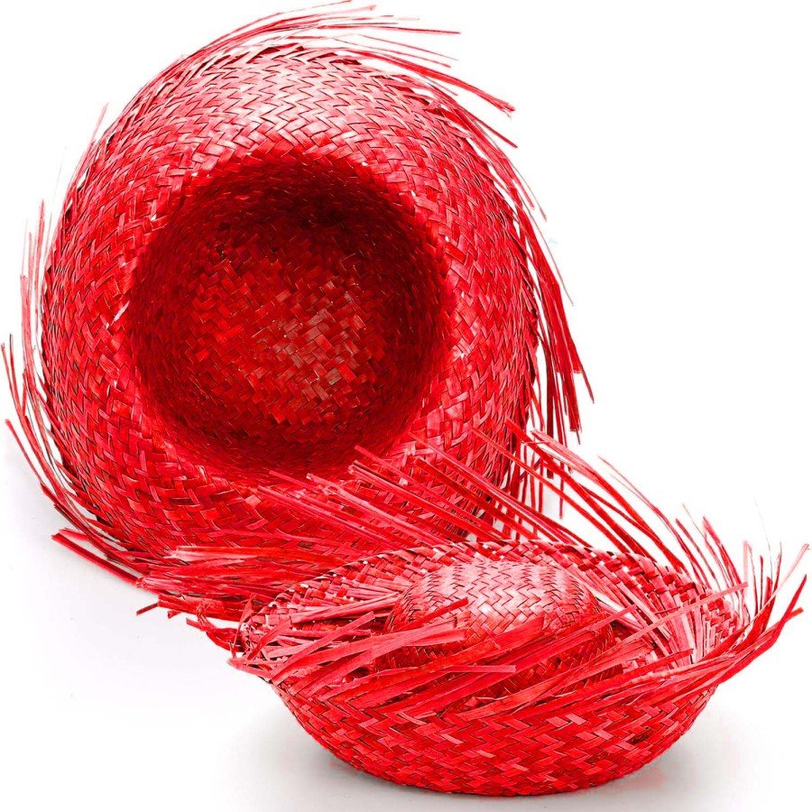 Tropical Party Red Straw Hawaiian Hat 13x36 cm