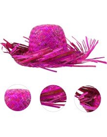 Tropical Party Pink Fuchsia Straw Hawaiian Hat 13x36 cm
