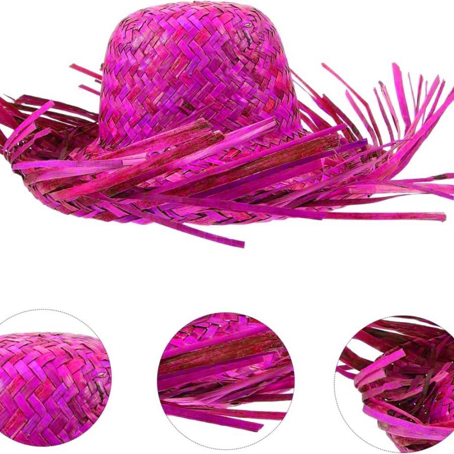 Tropical Party Pink Fuchsia Straw Hawaiian Hat 13x36 cm