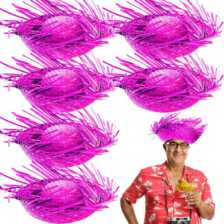 Tropical Party Pink Fuchsia Straw Hawaiian Hat 13x36 cm