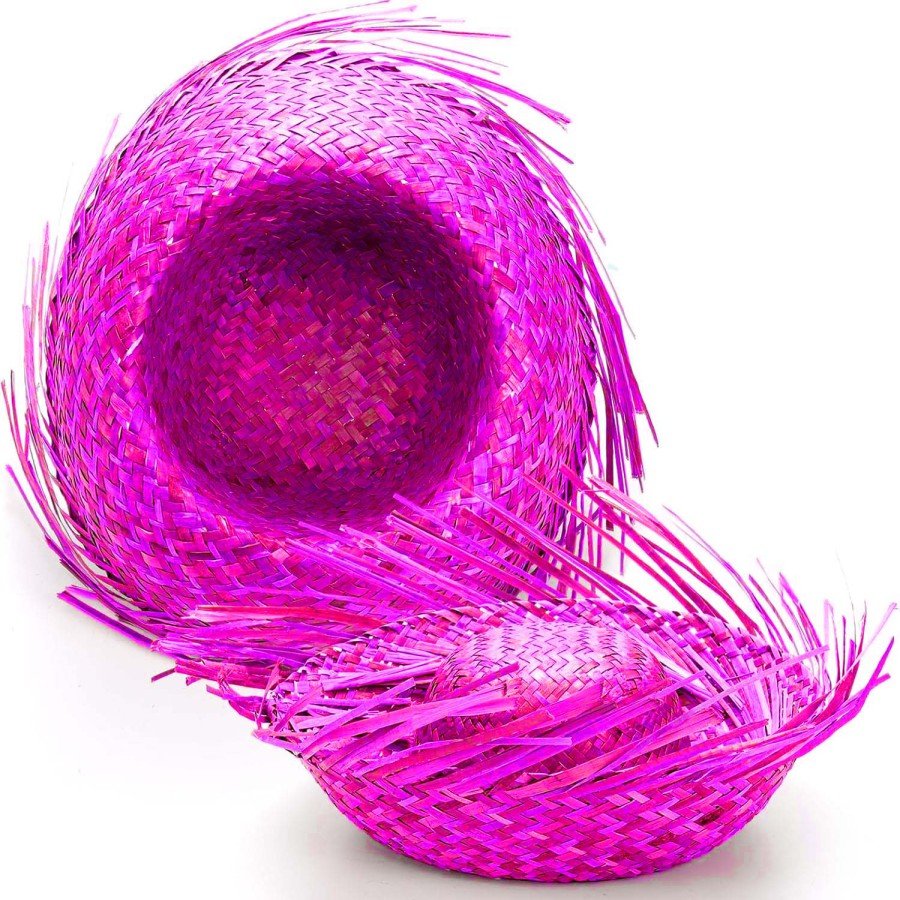Tropical Party Pink Fuchsia Straw Hawaiian Hat 13x36 cm