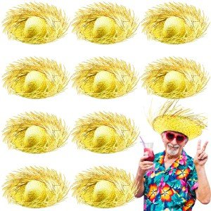 Tropical Party Yellow Straw Hawaiian Hat 13x36 cm