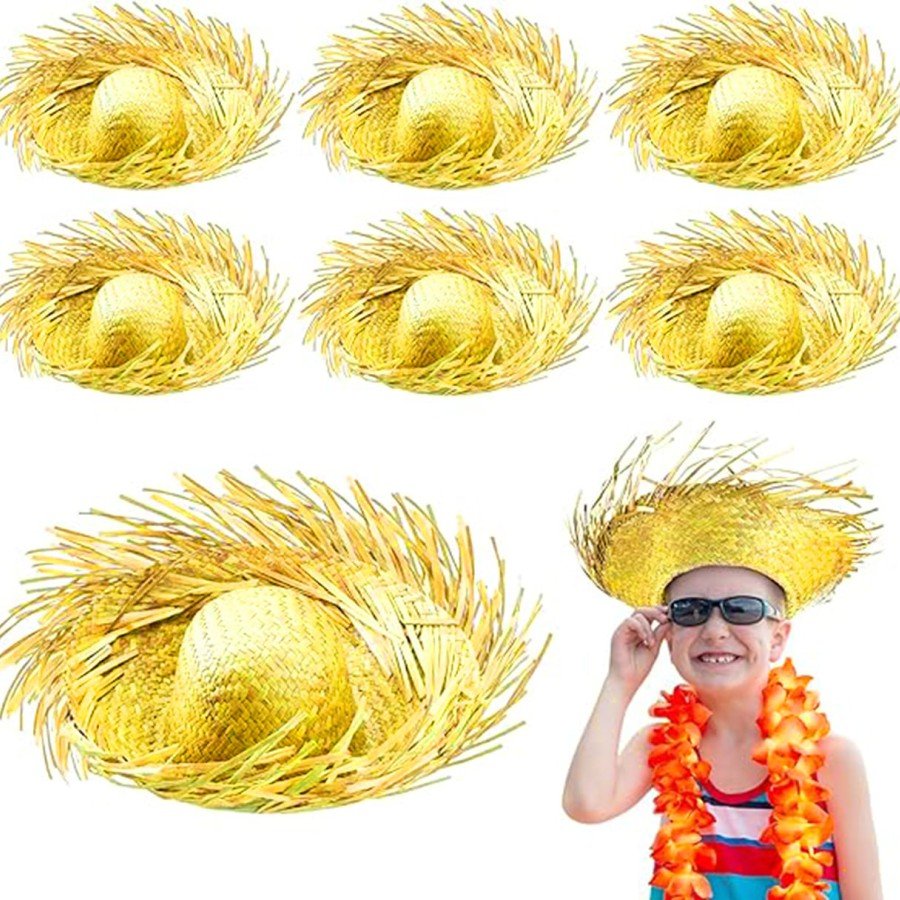 Tropical Party Yellow Straw Hawaiian Hat 13x36 cm