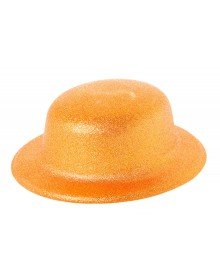 Orange Color Glitter Bowler Round Party Hat 24x26 cm