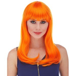 Orange Color Long Straight Party Wig