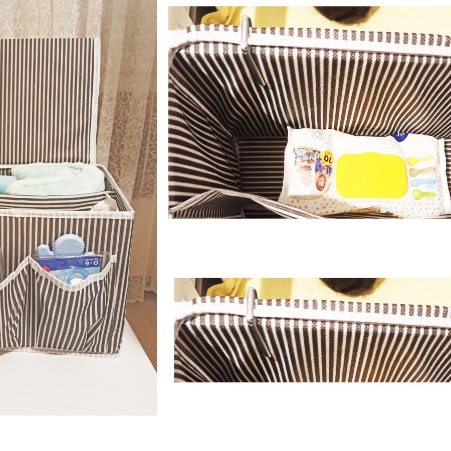 Baby Crib Bedside Organizer with Fastening Device, 5 Compartment Organizer with Cover