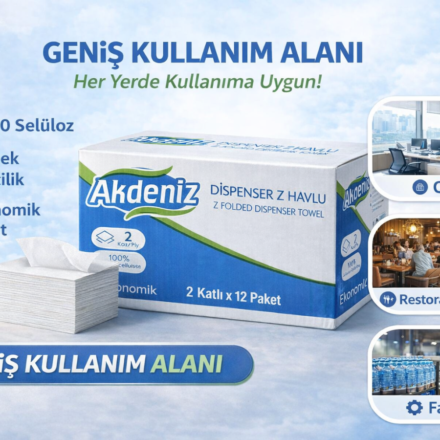 Akdeniz Dispenser Z Towel 2 Layer 12 Pack | 100 Cellulose | Economical Z-Fold Paper Towel