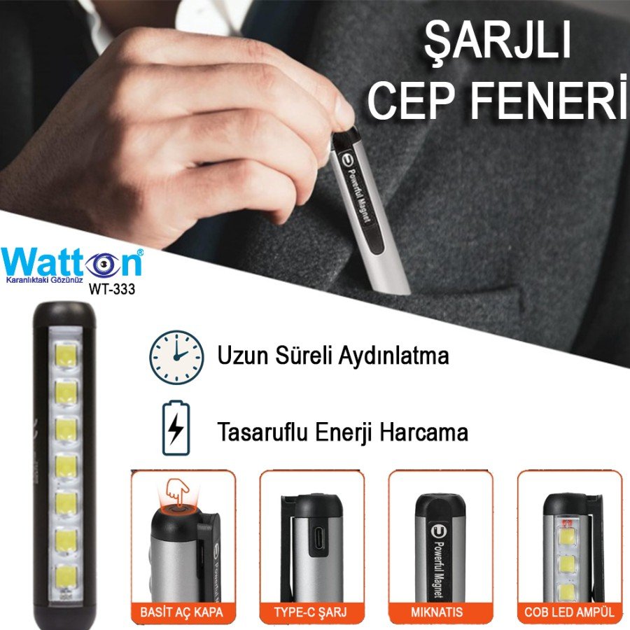 MAGNETIC RECHARGEABLE POCKET FLASH WITH TYPE-C INLET WATTON WT-333