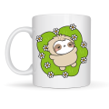 Floral Sloth Patterned Porcelain Mug MODEL 110 – Cute Sloth Designed Coffee Cup, Peaceful Gift