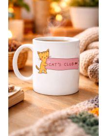 Cat's Club Cat Patterned Porcelain Mug MODEL 68 - Cute Orange Cat Figure, Coffee & Tea Cup, Special Gift for Cat Lovers