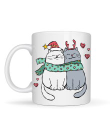 Christmas Themed Porcelain Mug with Cute Cat Figure MODEL 75 – Cats in Love Pattern, Cozy Design, Coffee & Tea Cup