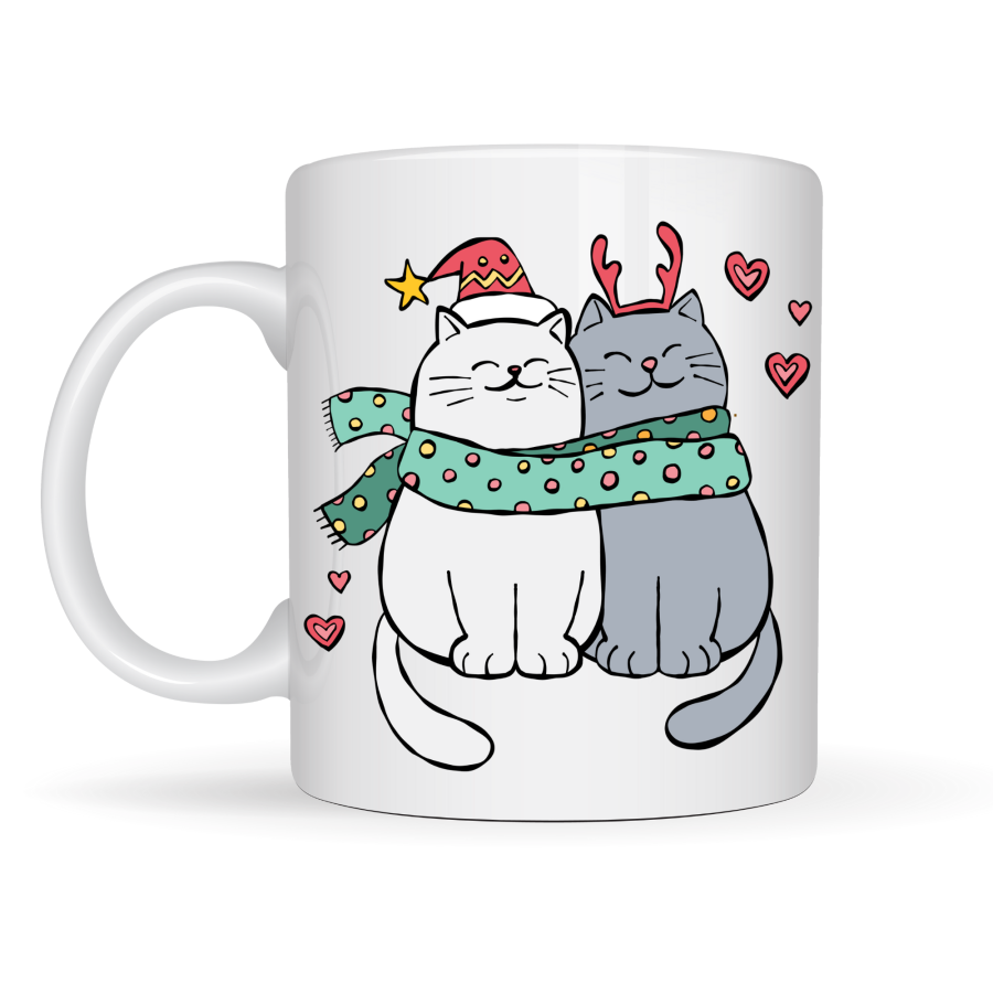 Christmas Themed Porcelain Mug with Cute Cat Figure MODEL 75 – Cats in Love Pattern, Cozy Design, Coffee & Tea Cup Christmas Themed Porcelain Mug with Cute Cat Figure MODEL 75 – Cats in Love Pattern, Cozy Design, Coffee & Tea Cup