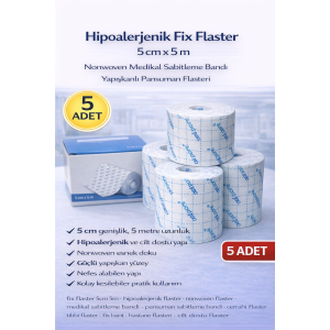 Hypoallergenic Fix Patch 5 cm x 5 m 5 Pieces Nonwoven Medical Fixation Tape Adhesive Dressing Patch