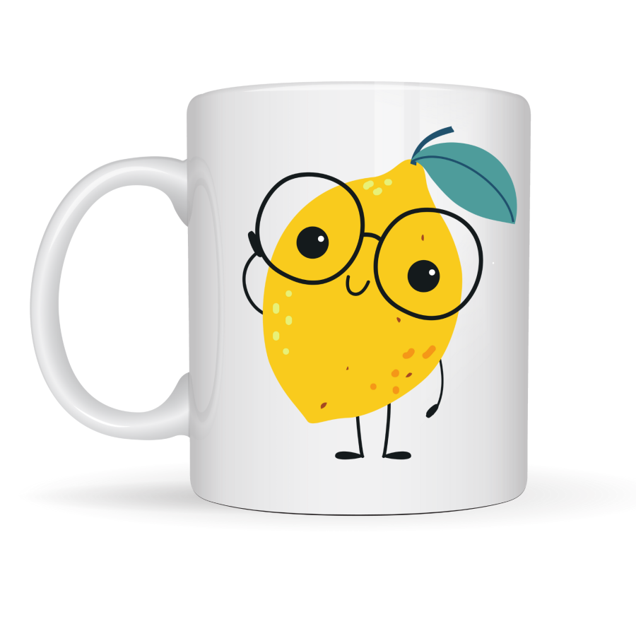 Cute Lemon Design Porcelain Mug MODEL 121 – Sweet Lemon Figured Coffee & Tea Cup with Glasses