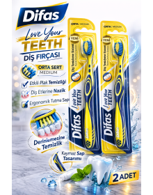 Difaş Love Your Teeth Toothbrush 2 Pieces Medium Hard Medium Manual Toothbrush with Ergonomic Handle