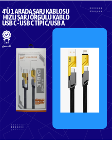 USB-C and Lightning Compatible 4-in-1 Cable – 65W Fast Charging, Braided Durable Construction