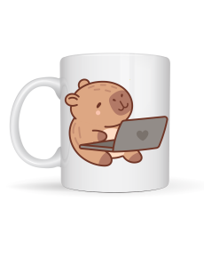 Cute Capybara Laptop Designed Porcelain Mug MODEL 103 – Hot Coffee Cup Gift Ideas for Office & Home