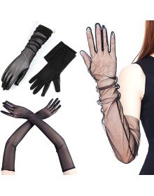Long Length Lycra Black Color Adult Mega Tulle Gloves 53 cm