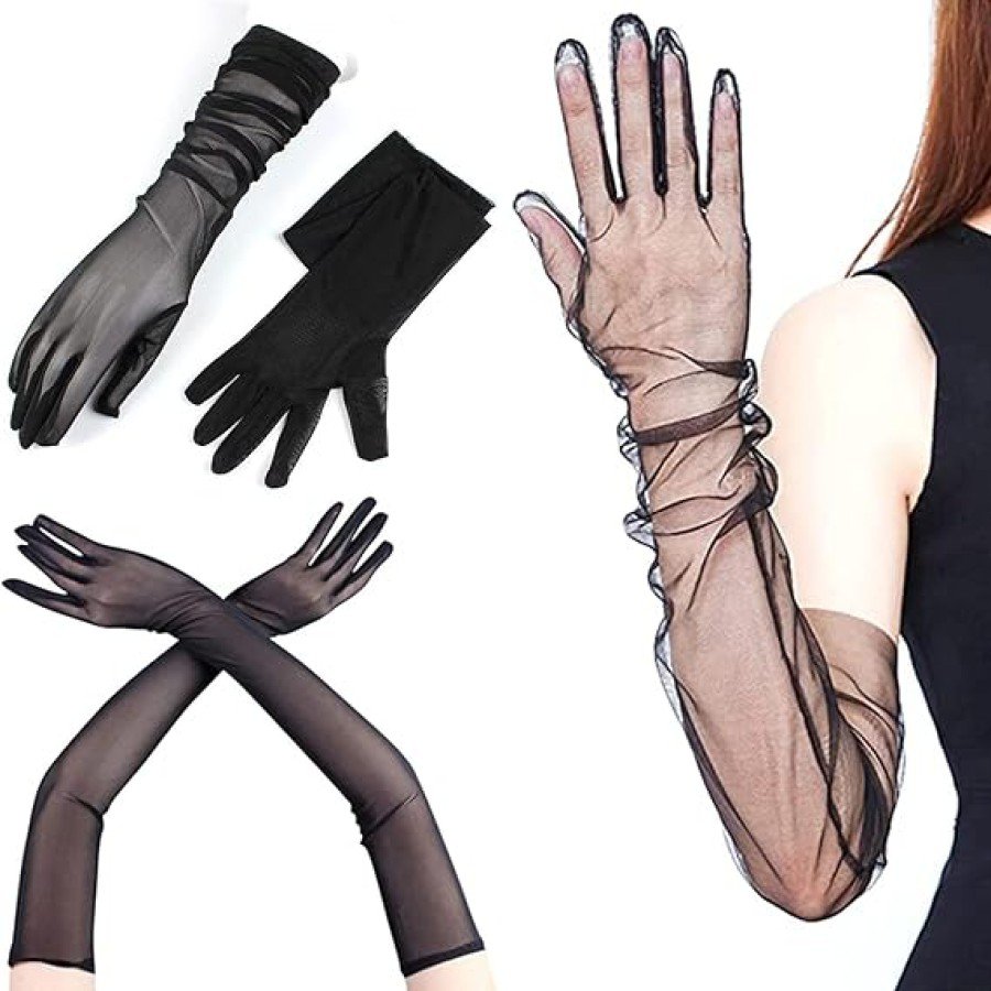 Long Length Lycra Black Color Adult Mega Tulle Gloves 53 cm