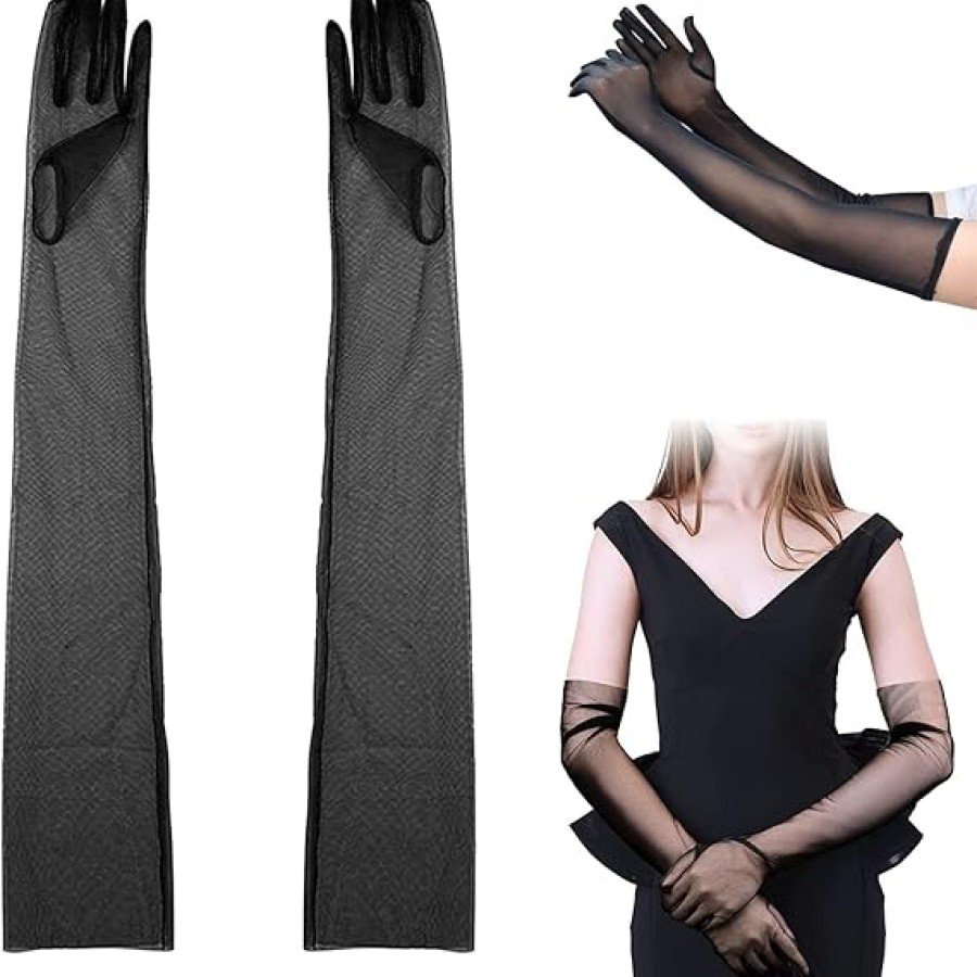 Long Length Lycra Black Color Adult Mega Tulle Gloves 53 cm