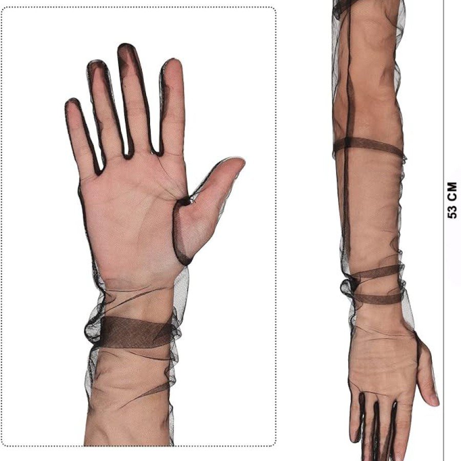 Long Length Lycra Black Color Adult Mega Tulle Gloves 53 cm
