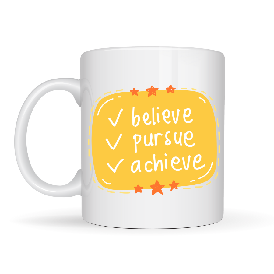 Believe Pursue Achieve Written Porcelain Mug MODEL 124 – Motivating Design, Inspiring Coffee & Tea Cup, Special Gift Believe Pursue Achieve Written Porcelain Mug MODEL 124 – Motivating Design, Inspiring Coffee & Tea Cup, Special Gift