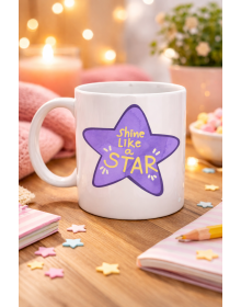 Shine Like a Star – Purple Star Design Porcelain Mug with Motivational Message MODEL 122, Daily Use & Gift Cup