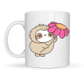 Porcelain Mug Designed with a Sloth Holding a Flower MODEL 107 – Cute Coffee Cup, Gift & Decorative Mug