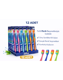 Difas Rainbow Medium Hard Toothbrush Medium 12PCS