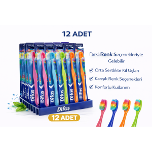 Difas Rainbow Medium Hard Toothbrush Medium 12PCS Difas Rainbow Medium Hard Toothbrush Medium 12PCS