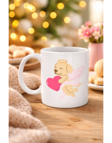 Porcelain Mug with Angel Golden Retriever Dog Design MODEL 55 – Cute Gift Mug with Heart, Special for Lovers