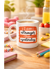 I Am Stronger Than Yesterday Motivational Cup MODEL 136 – Inspiring Design, Porcelain Coffee & Tea Cup – Daily Motivational Gift