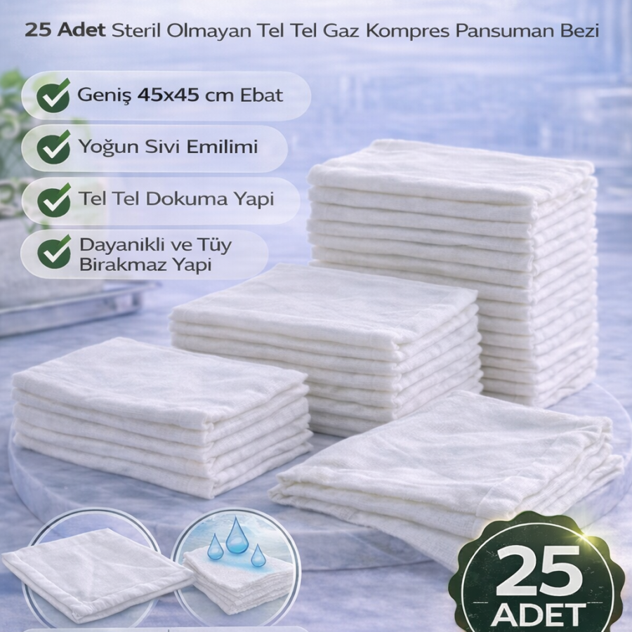 Abdominal Compress 45x45 cm 8 Layers 25 Pieces Wire Wire Gas Compress Non-Sterile Dressing Cloths