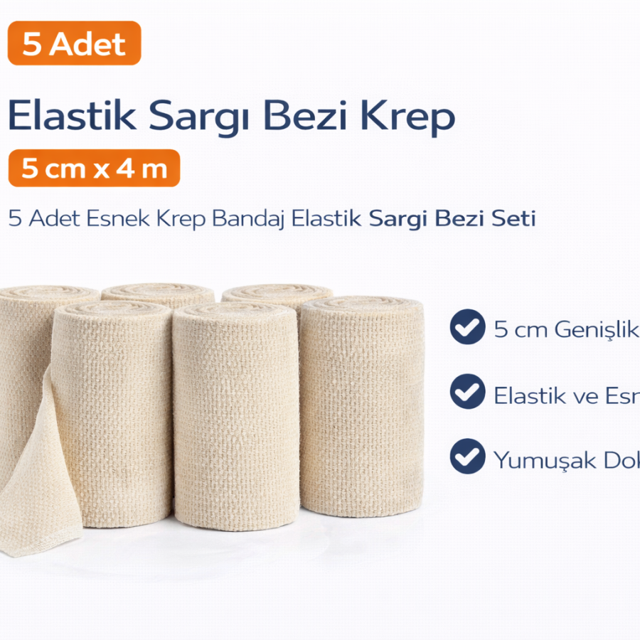 Elastic Bandage Crepe 5 cm x 4 m 5 Pieces Flexible Crepe Bandage Elastic Bandage Set