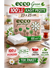 Ecco Green Paper Napkins 100 Pack 23x25 cm Economical 1 Pack