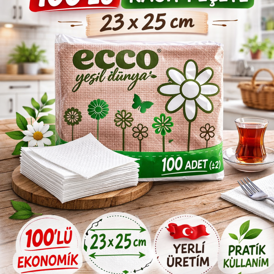 Ecco Green Paper Napkins 100 Pack 23x25 cm Economical 1 Pack