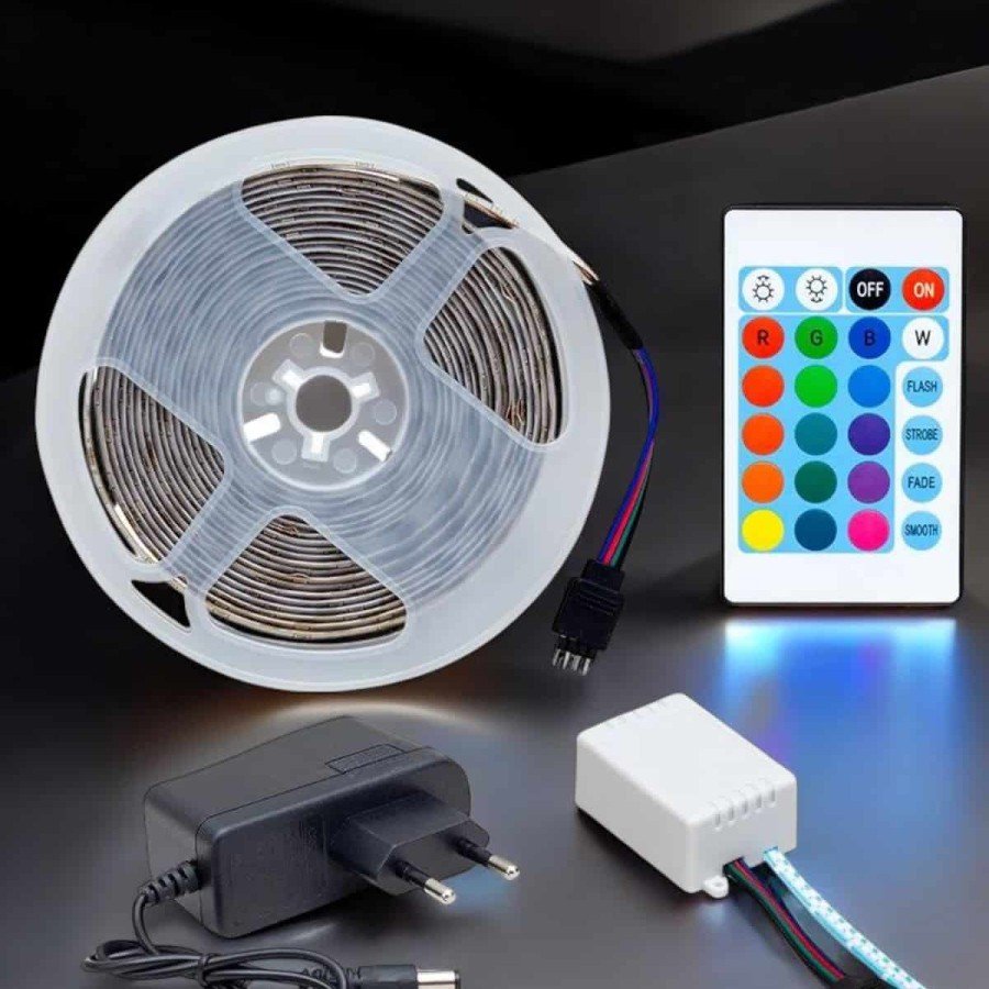 5 Meter LED Strip RGB Light with Remote Control Power Adapter Suitable for All Environments