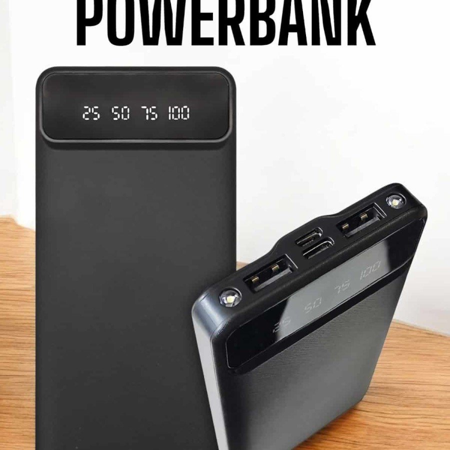 20.000 Mah LED Illuminated LCD Screen USB Port Type-C Lightning Powerbank