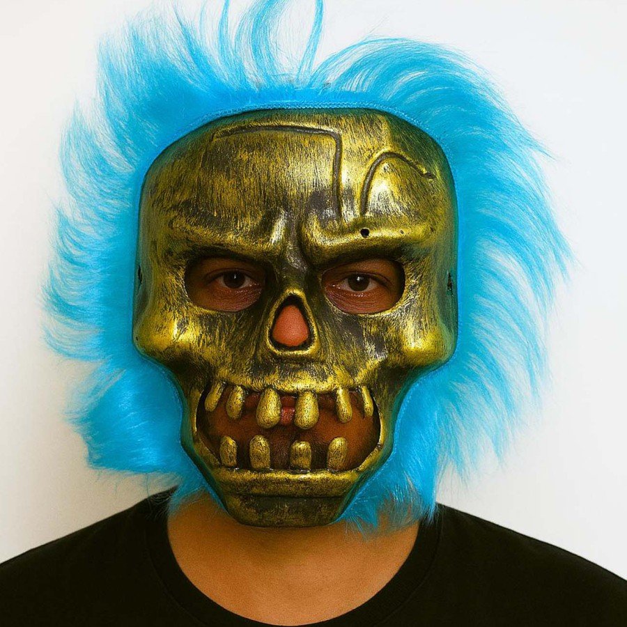 Wild Skull - Copper Skull Turquoise Hair Skeleton Mask Wild Skull - Copper Skull Turquoise Hair Skeleton Mask