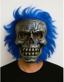 Wild Skull - Silver Skull Blue Hair Skeleton Mask