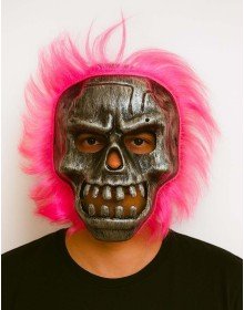Wild Skull - Silver Skull Pink Hair Skeleton Mask