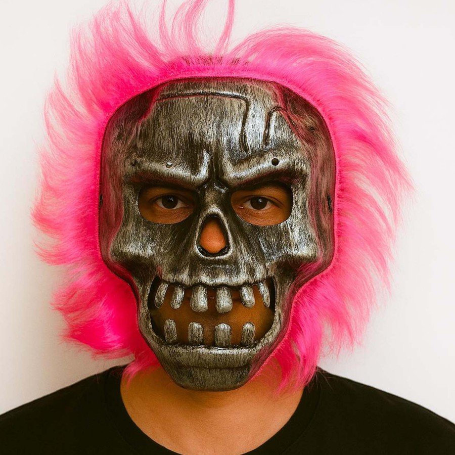 Wild Skull - Silver Skull Pink Hair Skeleton Mask