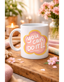 You Can Do It Written Porcelain Mug MODEL 126 – Gift Cup with Motivational Message, Floral Design, Giving Positive Energy
