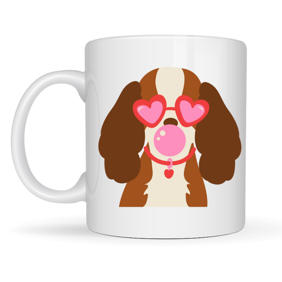 Porcelain Mug with Cute Dog Figure and Heart and Glasses Model 45 – Design Full of Love