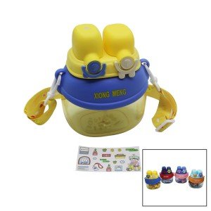 2 LOCKING LIDS COLORED MICA CRYSTAL BOWL BOTTLE WITH STRAW WITH NYLON BAG WITH HANGER 1280ML
