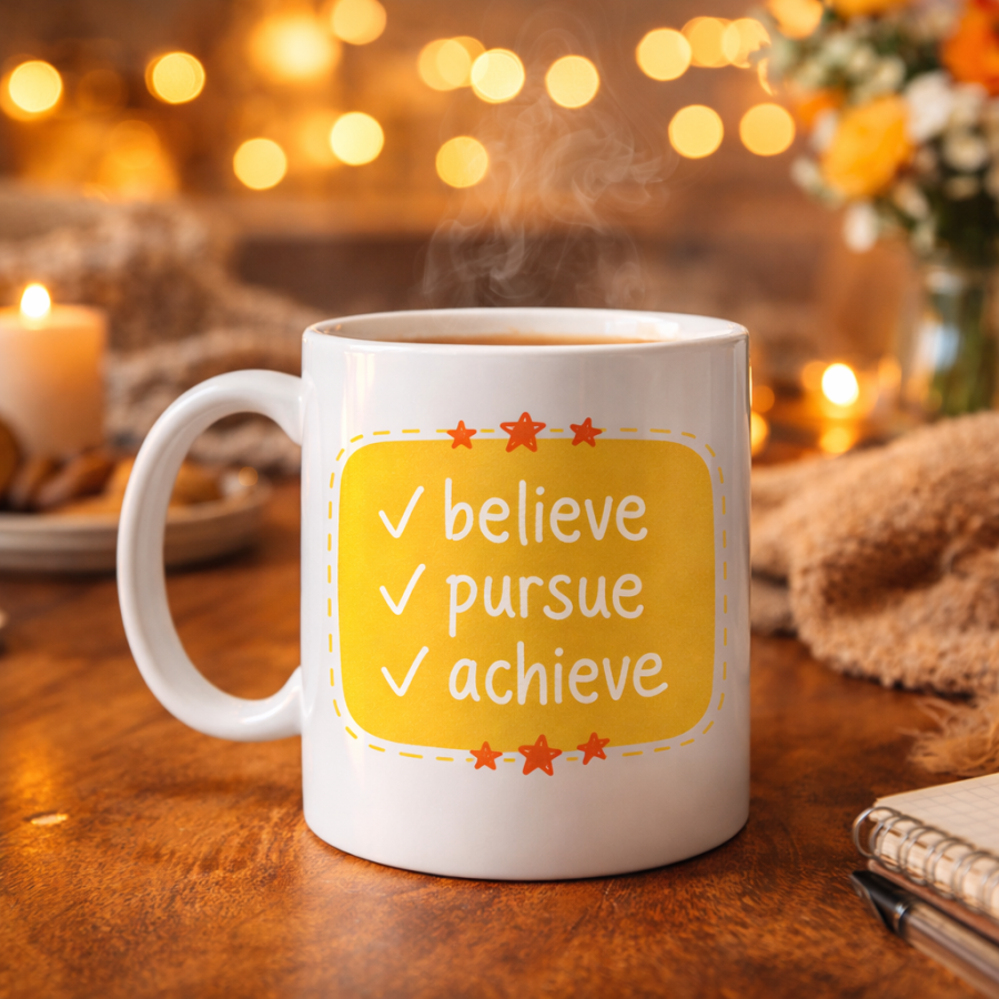 Believe Pursue Achieve Written Porcelain Mug MODEL 124 – Motivating Design, Inspiring Coffee & Tea Cup, Special Gift Believe Pursue Achieve Written Porcelain Mug MODEL 124 – Motivating Design, Inspiring Coffee & Tea Cup, Special Gift