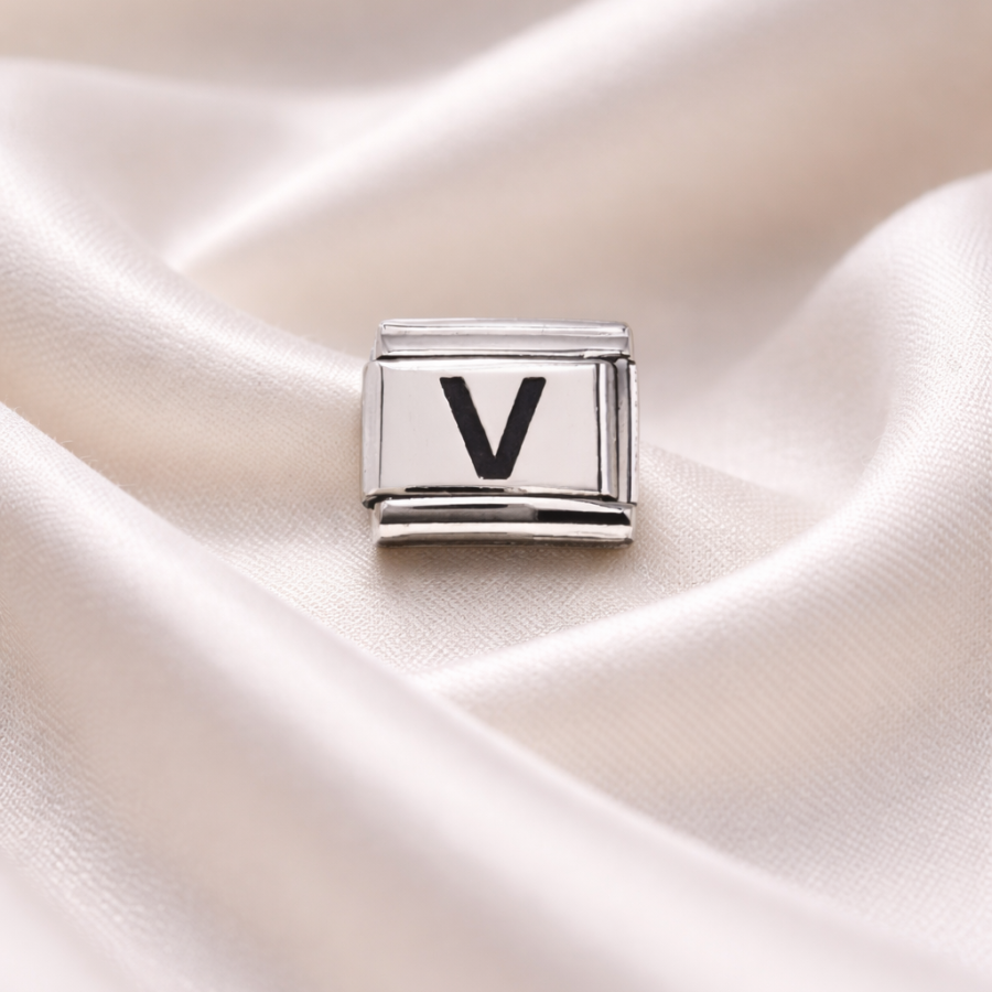 Nomination Bracelet Compatible V Letter Charm – Stainless Steel Letter Module – Personalized Bracelet Accessory