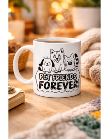 Pet Friends Forever Porcelain Mug MODEL 69 – Cute Design with Cat & Dog Figures, Special Coffee and Tea Cup for Animal Lovers
