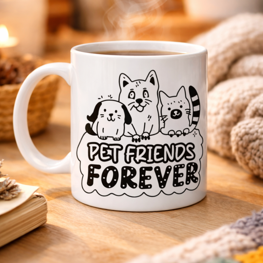 Pet Friends Forever Porcelain Mug MODEL 69 – Cute Design with Cat & Dog Figures, Special Coffee and Tea Cup for Animal Lovers Pet Friends Forever Porcelain Mug MODEL 69 – Cute Design with Cat & Dog Figures, Special Coffee and Tea Cup for Animal Lovers