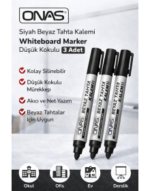 Onas Black Whiteboard Marker Whiteboard Marker Low Odor 3 Pieces